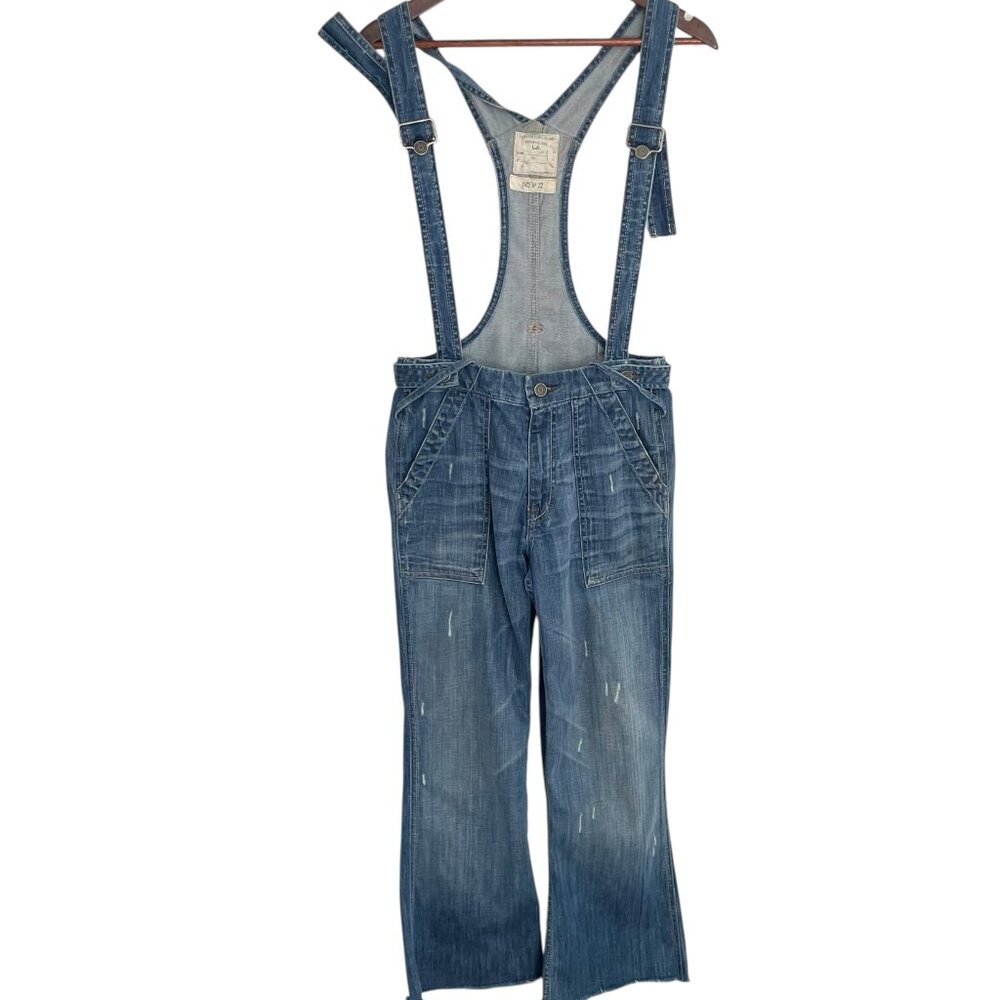 Taverniti So Distressed Denim Overalls Size 27 Drew 22 Frayed Hem Blue Jean